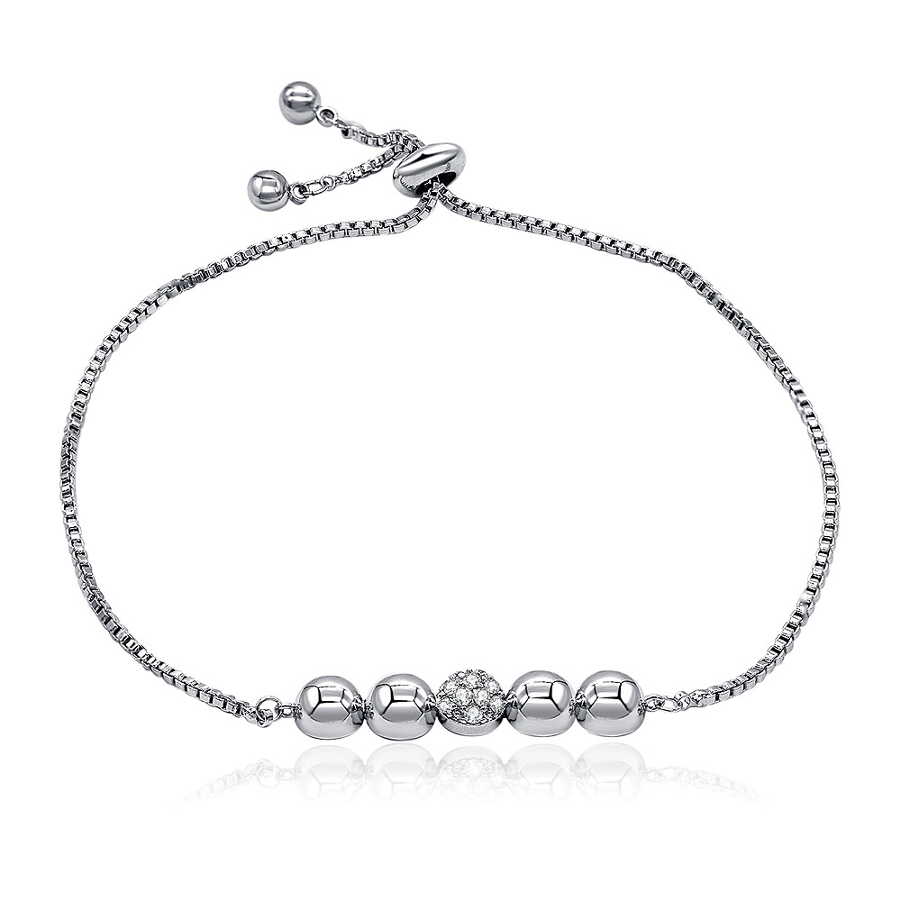 Half Round CZ Bead Charm Adjustable Bracelets